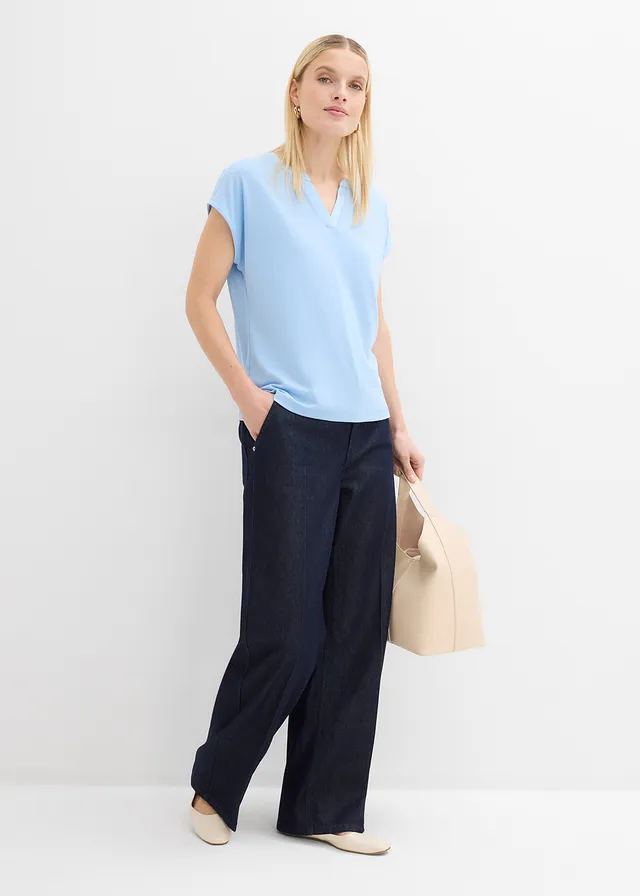T-shirt met satijnen rand, Kleur: lichtblauw