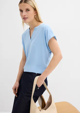 T-shirt met satijnen rand • lichtblauw • bonprix online shop