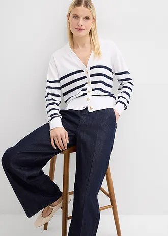 Gebreid vest in een zachte viscosemix • wit-donkerblauw gestreept • bonprix online shop