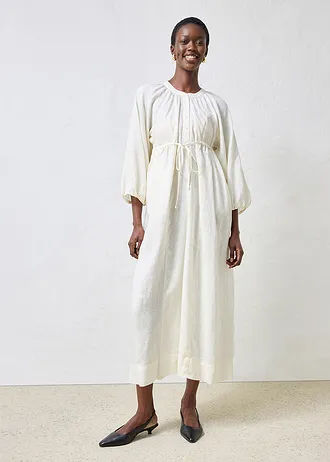 Rochie maxi din in 100% • alb crem • magazin bonprix