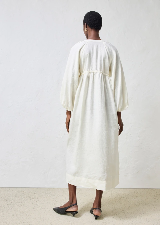 Robe longue 100% lin, Couleur: crème