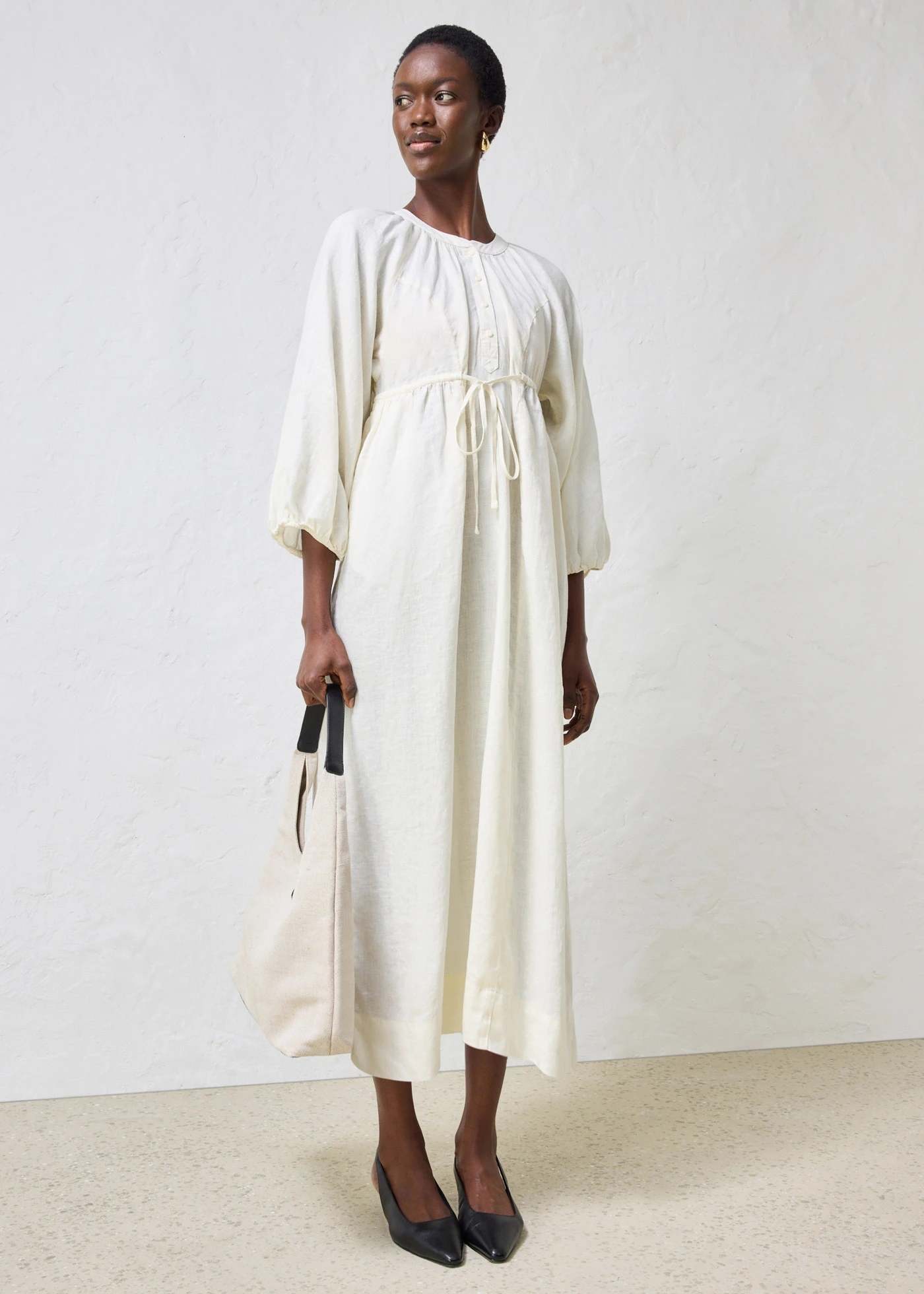 Rochie maxi din in 100% • alb crem • magazin bonprix