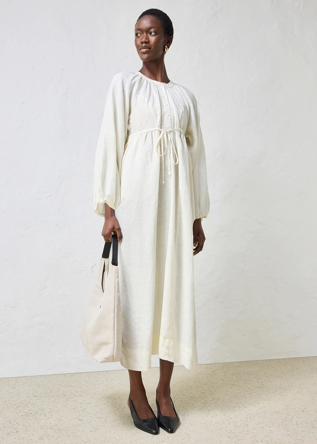 Robe longue 100% lin, Couleur: crème
