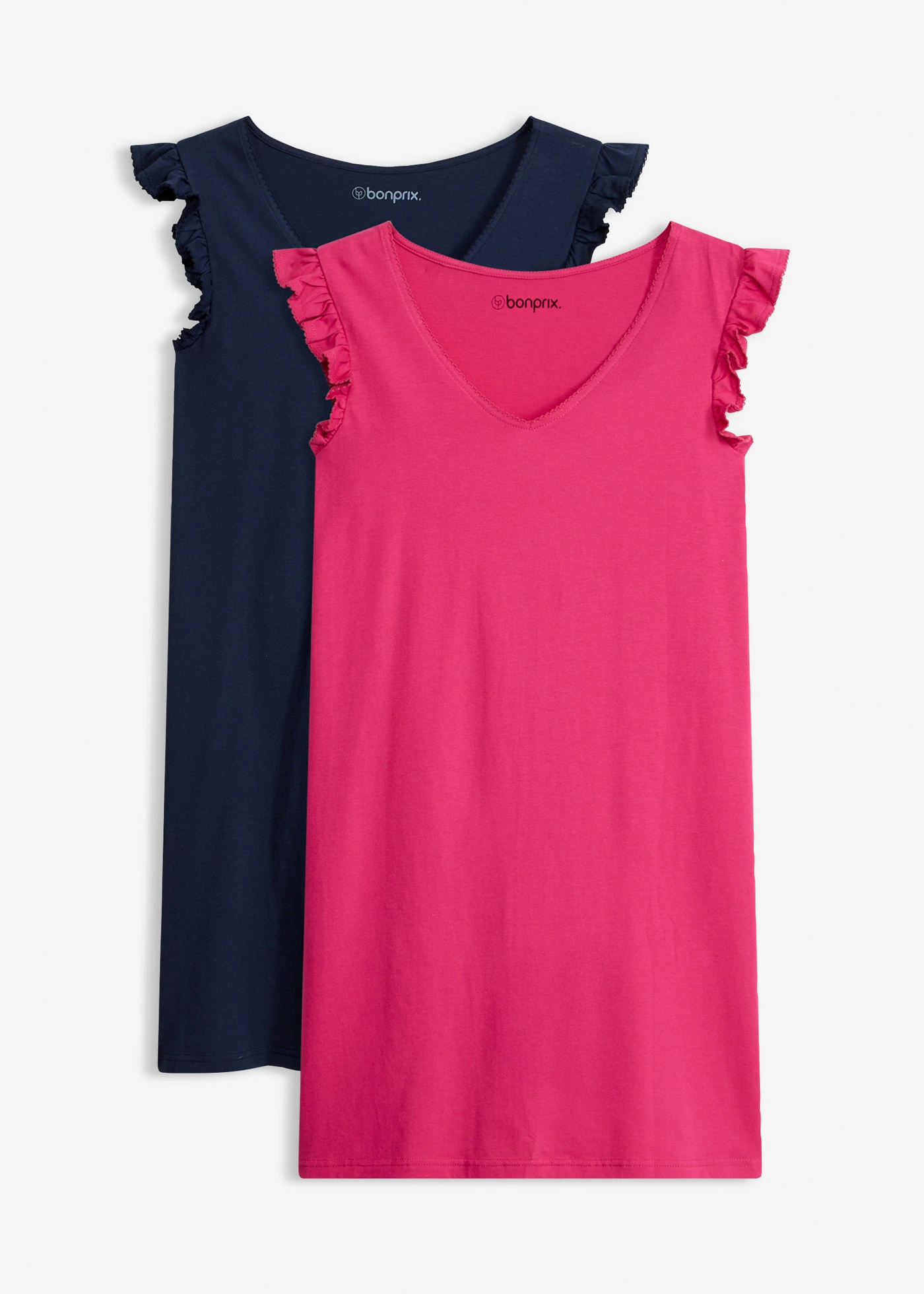Lot de 2 chemises de nuit courtes 100% coton • fuchsia+bleu foncé • Boutique bonprix