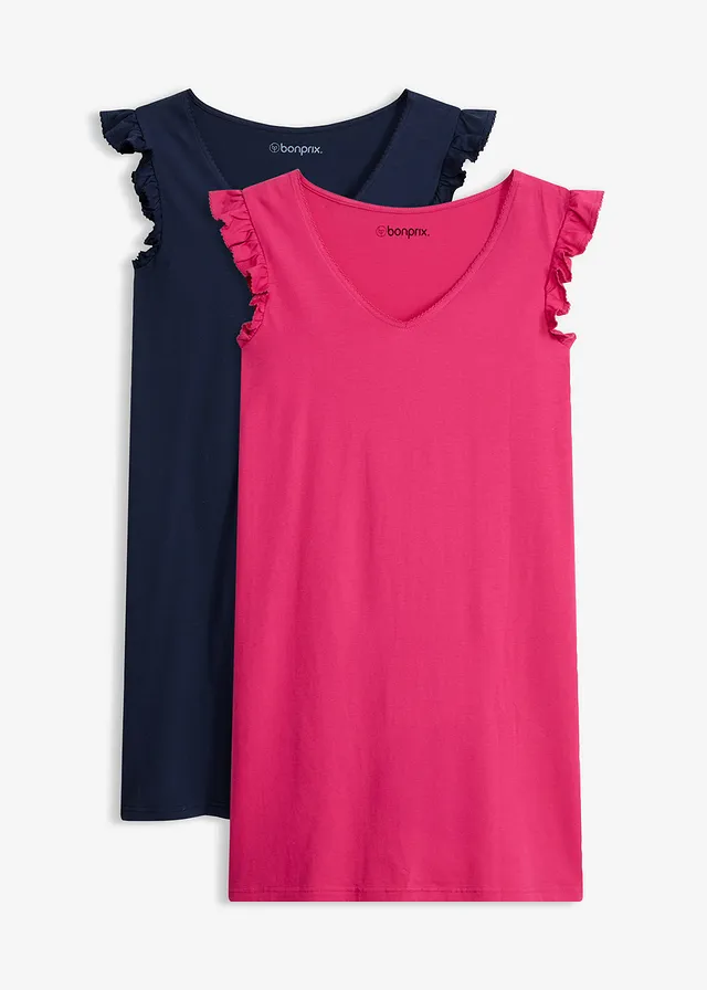 Kort nachthemd van katoen (set van 2) • pinklady+donkerblauw • bonprix online shop