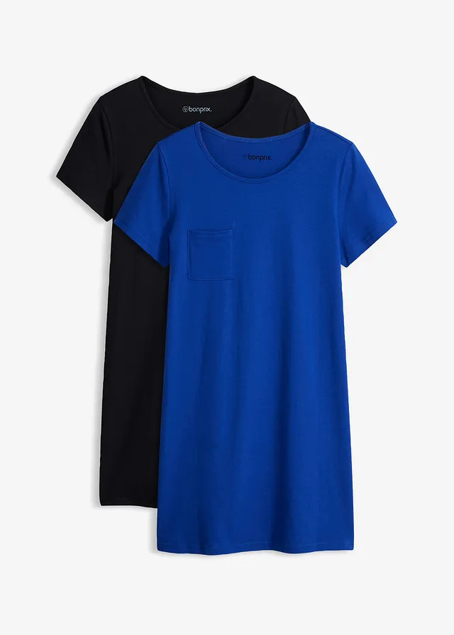 Lot de 2 chemises de nuit courtes 100% coton • bleu cobalt+noir • Boutique bonprix