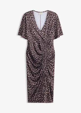 Midi jurk met plooien • bruin-zwart luipaardprint • bonprix online shop