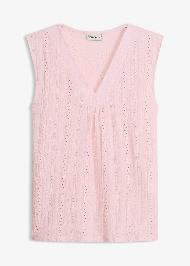 Top met broderie anglaise, Kleur: kristalroze