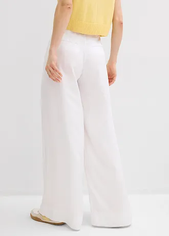 Bandplooibroek van soepel lyocell, Kleur: wit