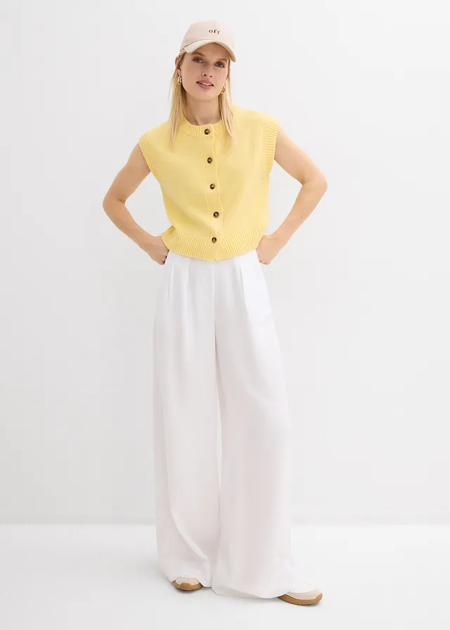 Pantalon à pinces en lyocell fluide, Couleur: blanc