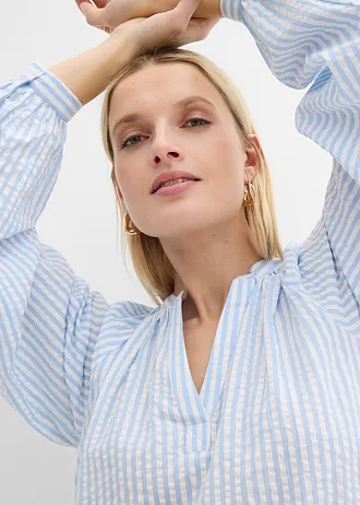 Rochie-tunică din bumbac 100% • bleu/alb cu dungi • magazin bonprix