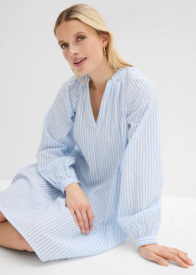 Rochie-tunică din bumbac 100% • bleu/alb cu dungi • magazin bonprix