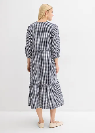 Midi ruha pamut-sztreccs anyagból • sötétkék/fehér kockás • bonprix áruház