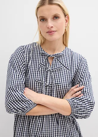 Rochie midi din bumbac stretch • bleumarin/alb cadrilat • magazin bonprix