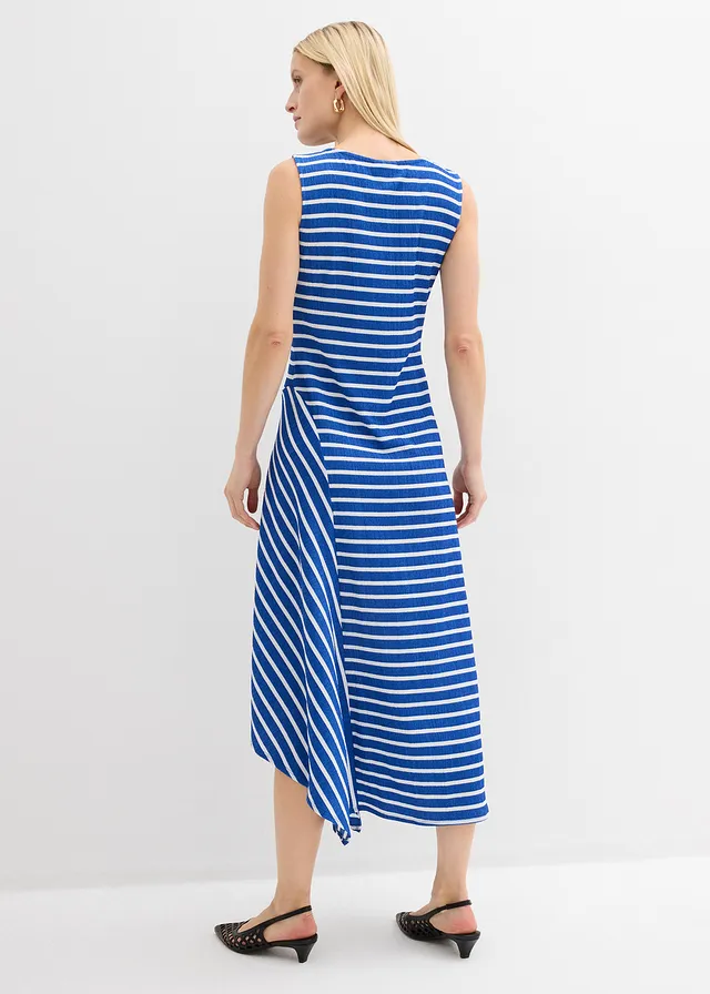 Robe longue à base asymétrique, Couleur: bleu arctique/blanc rayé