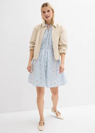 Rochie mini din bumbac 100%, culoare: bleu/alb cu dungi