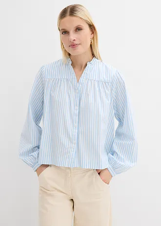 Blouse van stevige popeline, Kleur: lichtblauw-wit gestreept