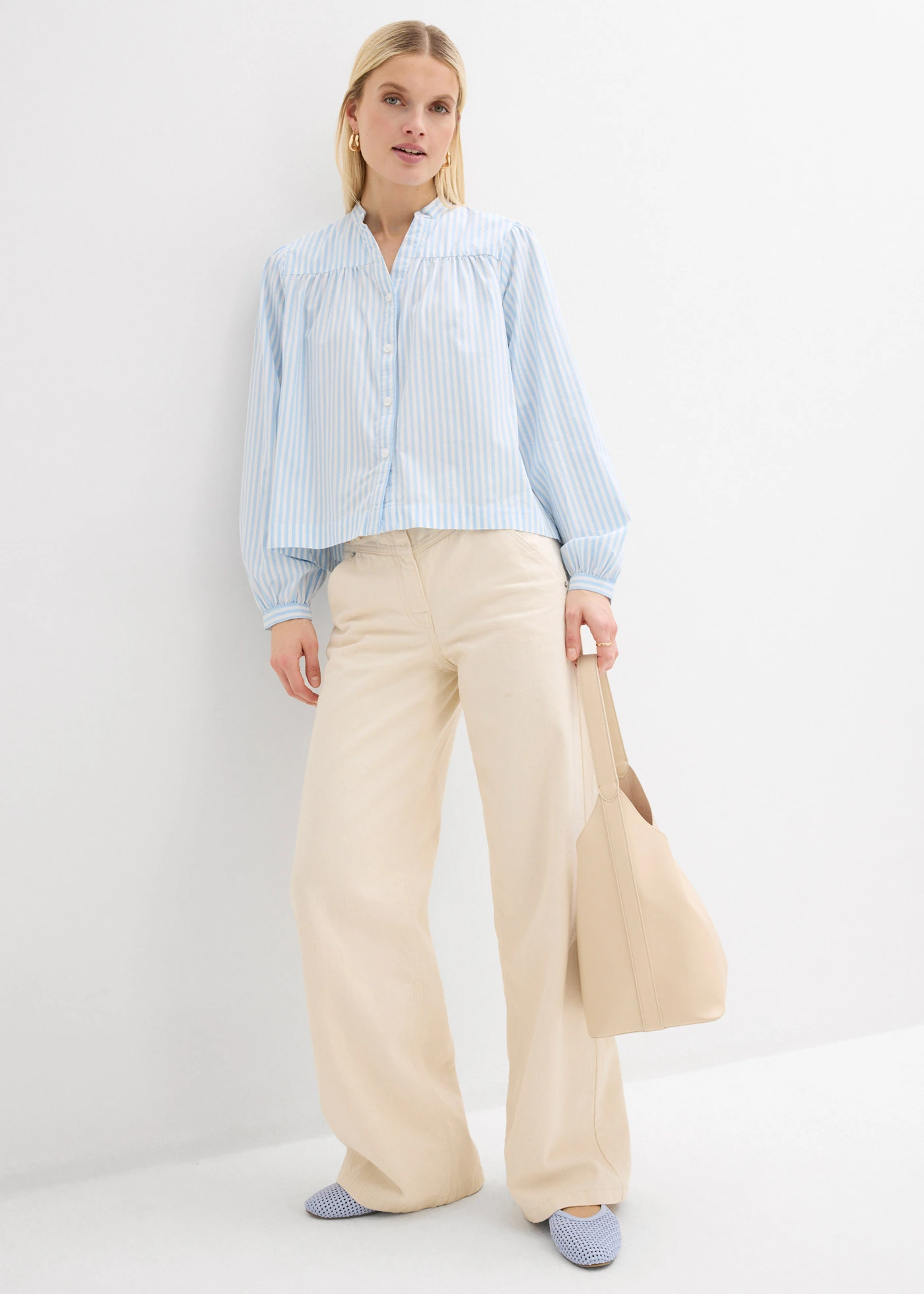 Bluză din poplin solid • bleu/alb cu dungi • magazin bonprix