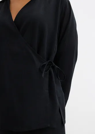 Chemisier cache-cœur en lin mélangé • noir • Boutique bonprix