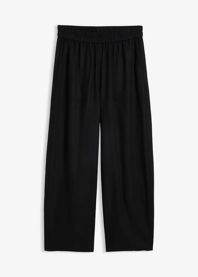 Barrel broek van lichte linnenmix, Kleur: zwart