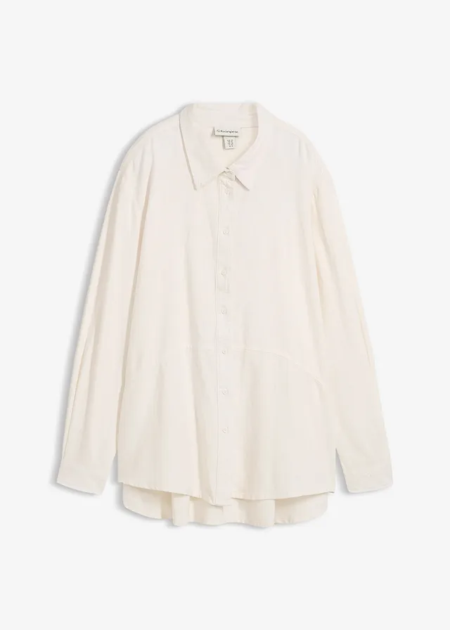 Oversized blouse van linnenmix, Kleur: wolwit