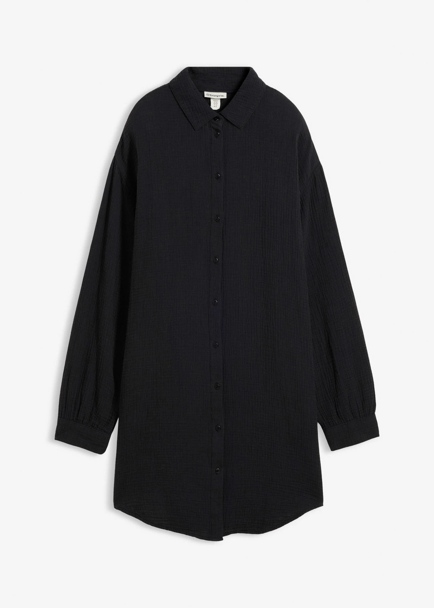 Chemisier long oversize en gaze de coton • noir • Boutique bonprix