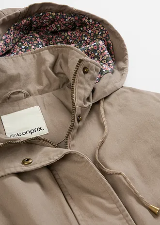 Katoenen tussenparka met gedessineerde capuchon • taupe • bonprix online shop