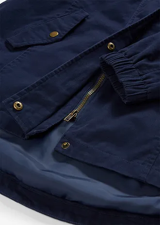 Katoenen tussenparka met gedessineerde capuchon • donkerblauw • bonprix online shop