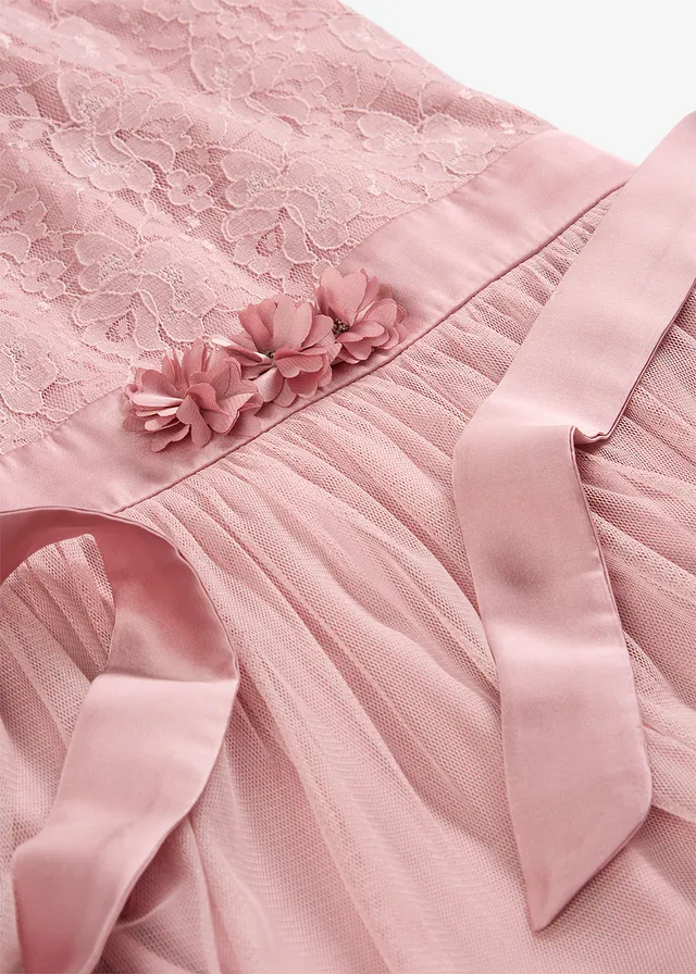 Midi jurk van delicaat kant en tule, Kleur: asroze