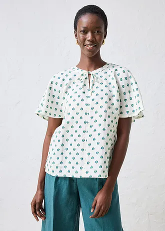 Tuniekblouse van linnen • crèmewit-pepergroen met print • bonprix online shop