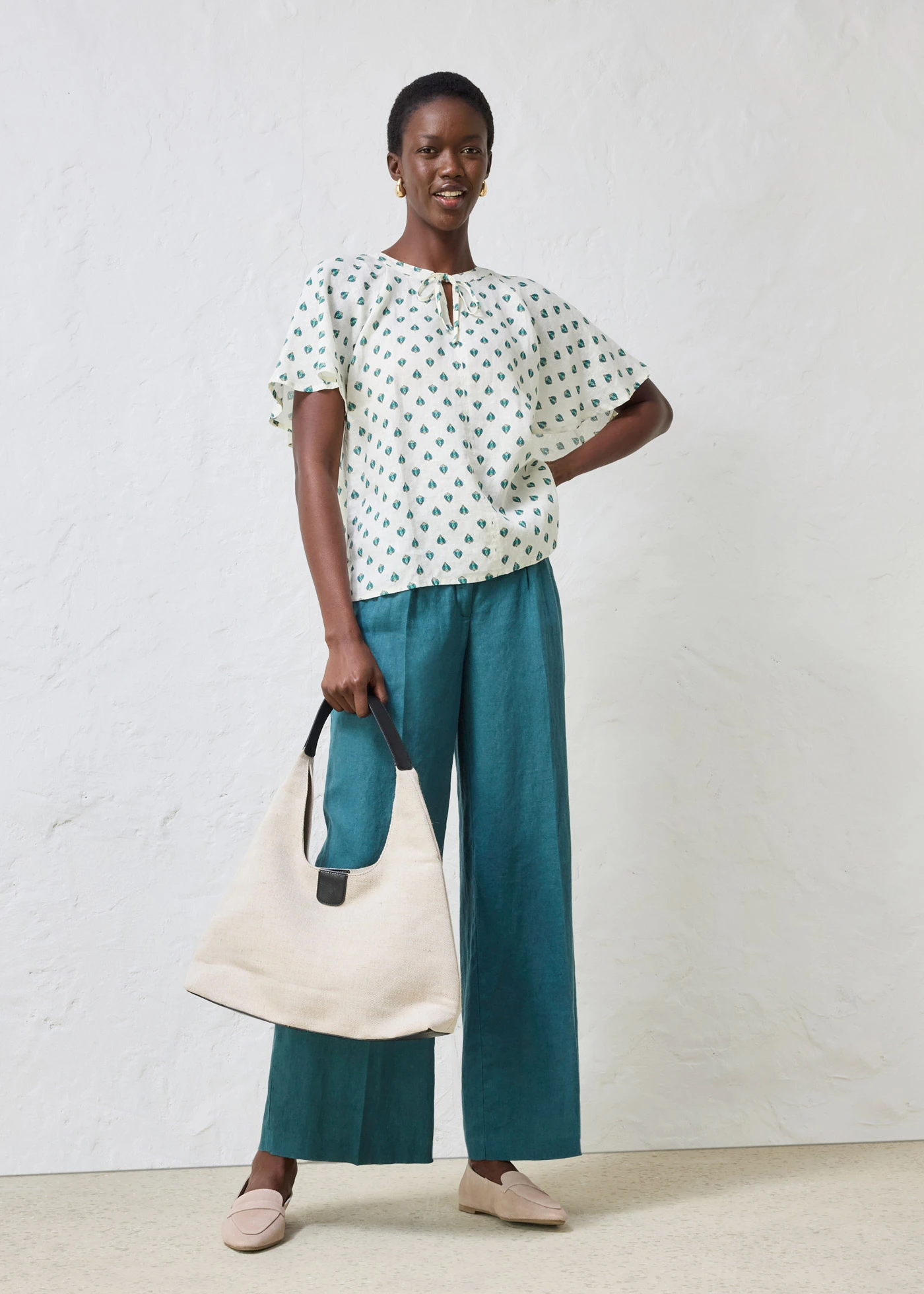 Tuniekblouse van linnen • crèmewit-pepergroen met print • bonprix online shop