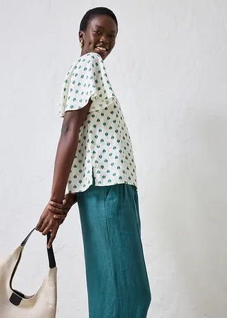 Tuniekblouse van linnen • crèmewit-pepergroen met print • bonprix online shop