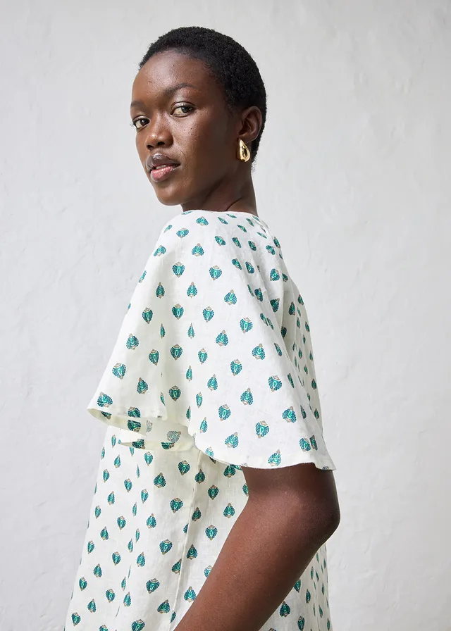 Blouse 100% lin • crème-vert poivre imprimé • product-page.page-title-suffix
