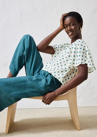 Tuniekblouse van linnen • crèmewit-pepergroen met print • bonprix online shop