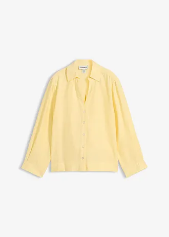 Boxy blouse van viscosemix, Kleur: lichtgeel