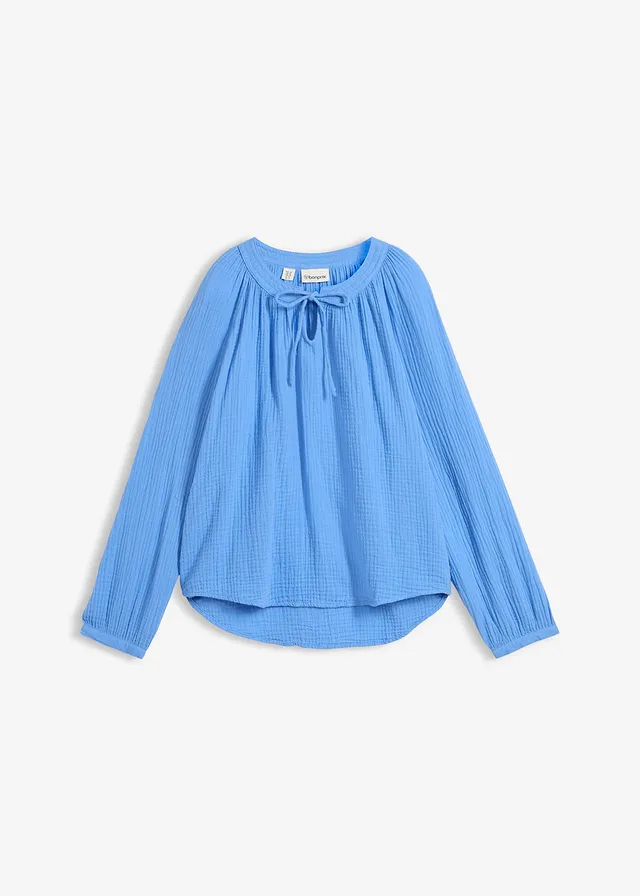 Blouse T-shirt en gaze de coton • bleu moyen • Boutique bonprix