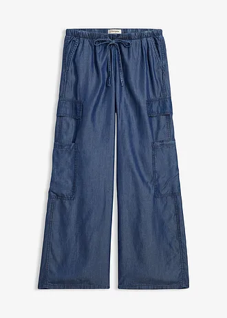 Szerokie spodnie z gumką w talii, z lejącego lyoncellu • ciemnoniebieski denim • sklep bonprix