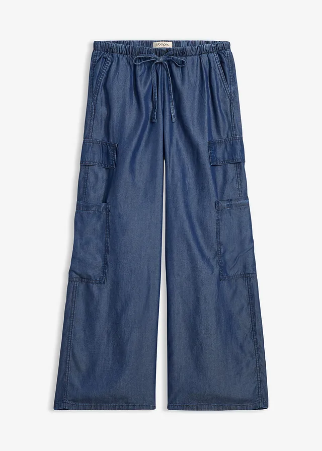 Pantaloni largi cu elastic și șiret în talie din Lyocell fluid