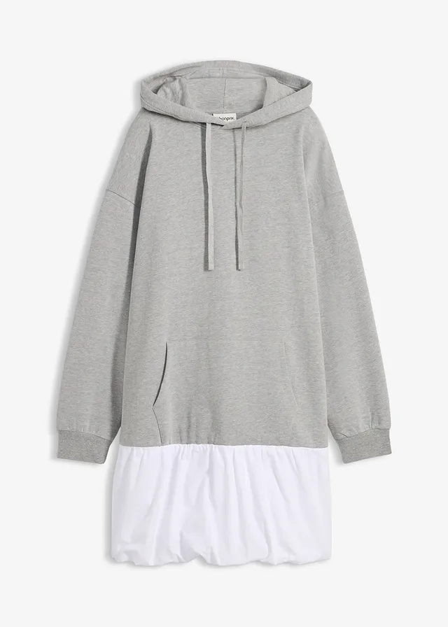 Sweatjurk met ballonzoom • lichtgrijs gemêleerd-wit • bonprix online shop