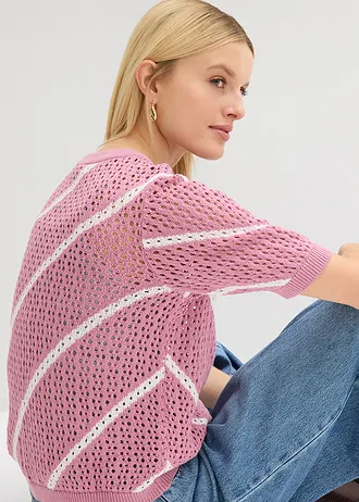 Pulover ajour • mov-alb cu dungi • magazin bonprix