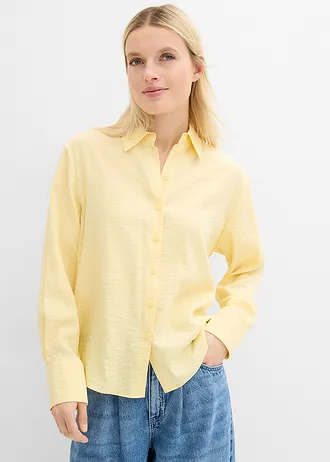 Overhemdblouse van een soepele viscosemix, Kleur: lichtgeel