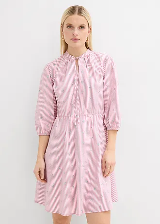 Robe courte 100% coton, Couleur: mauve-blanc rayé