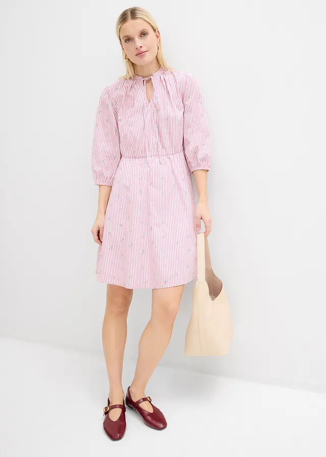 Mini jurk van katoen • mauve-wit gestreept • product-page.page-title-suffix