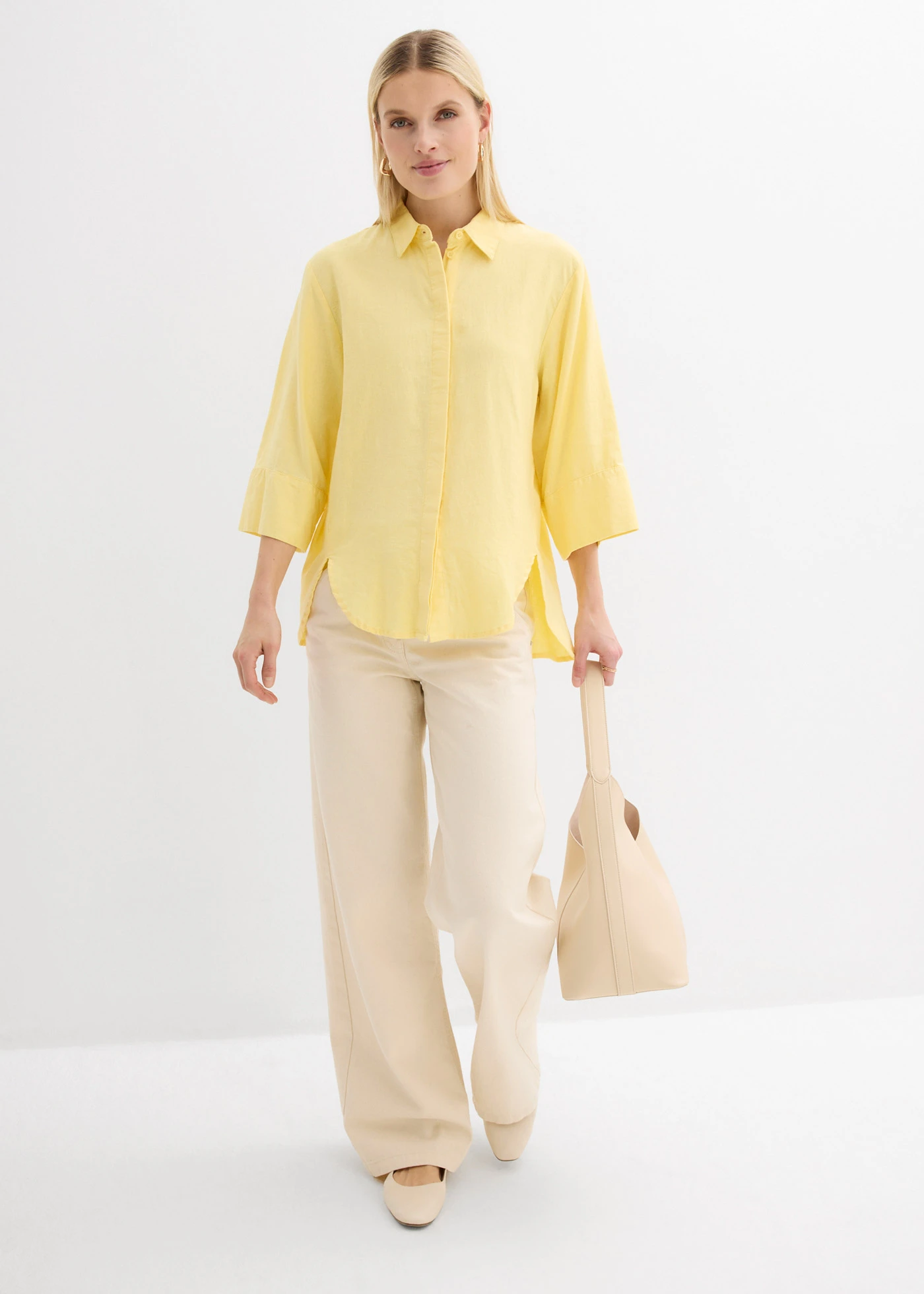 Overhemdblouse in een koele linnenmix • lichtgeel • bonprix online shop