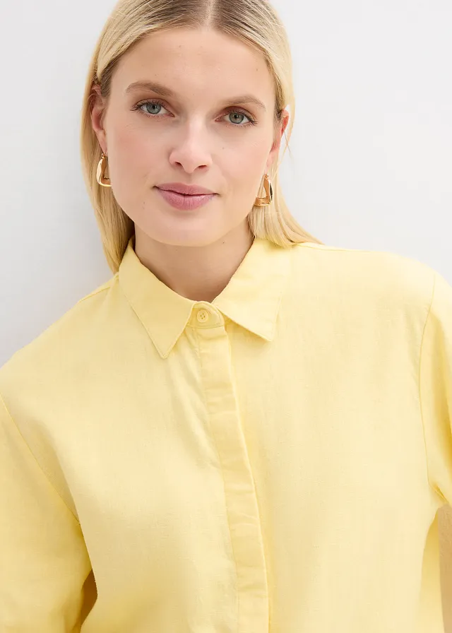 Overhemdblouse in een koele linnenmix • lichtgeel • product-page.page-title-suffix