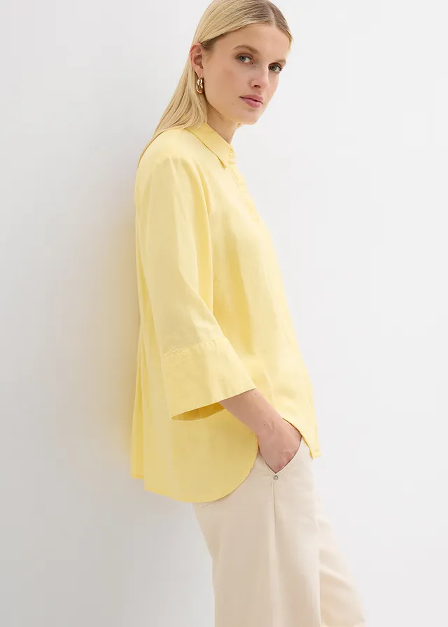Overhemdblouse in een koele linnenmix • lichtgeel • product-page.page-title-suffix