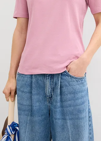 T-shirt z prążkowanej bawełny • róż malwowy • sklep bonprix