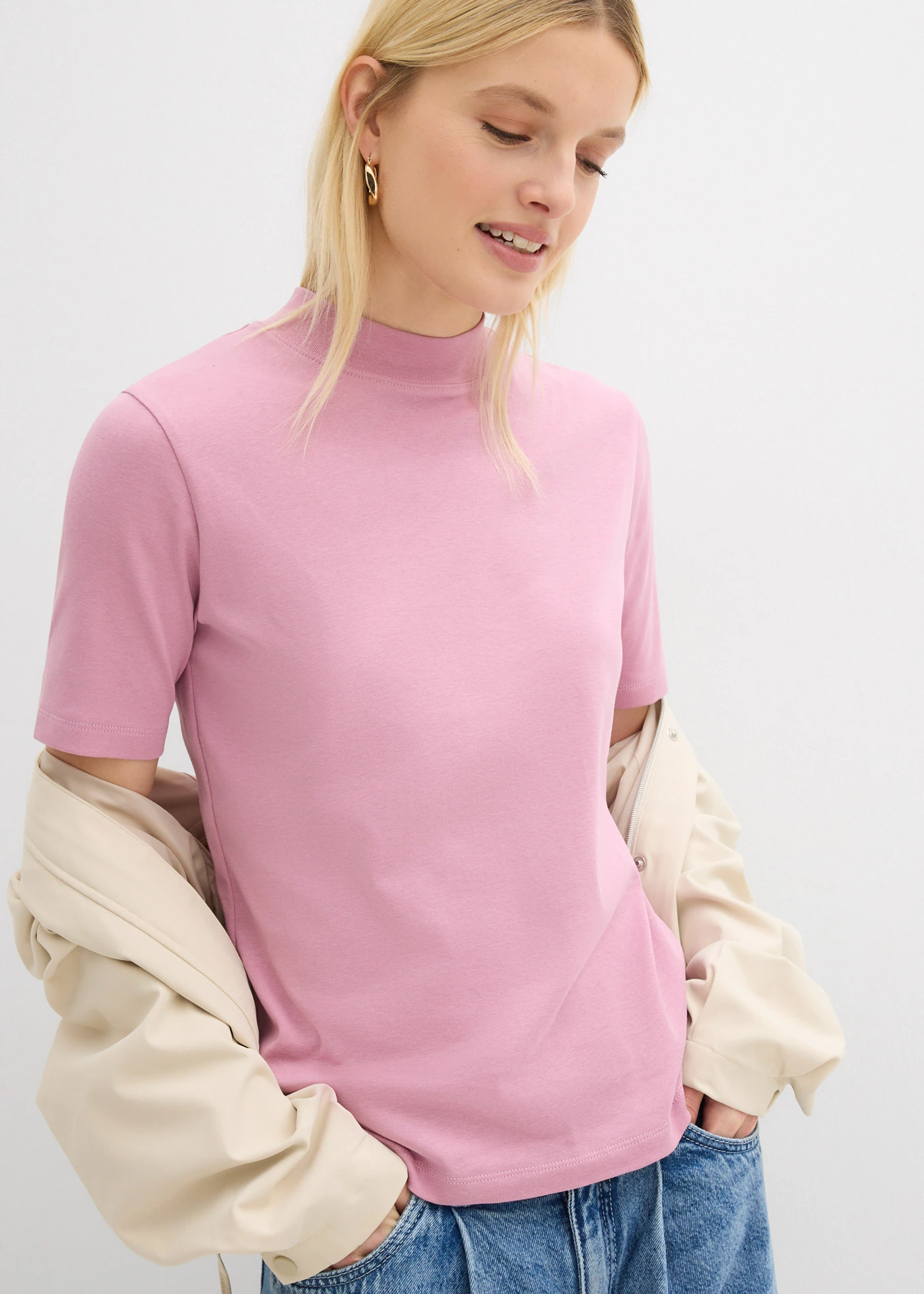 Geribd shirt van katoen • mauve • bonprix online shop