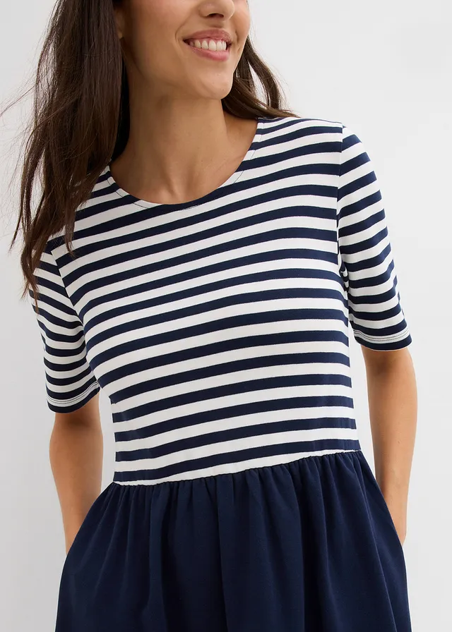Robe en jersey 100% coton • bleu foncé-écru rayé • product-page.page-title-suffix