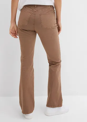 Jeansy bootcut z haftem, z elastycznej mieszanki bawełny • brązowy kasztanowy • sklep bonprix